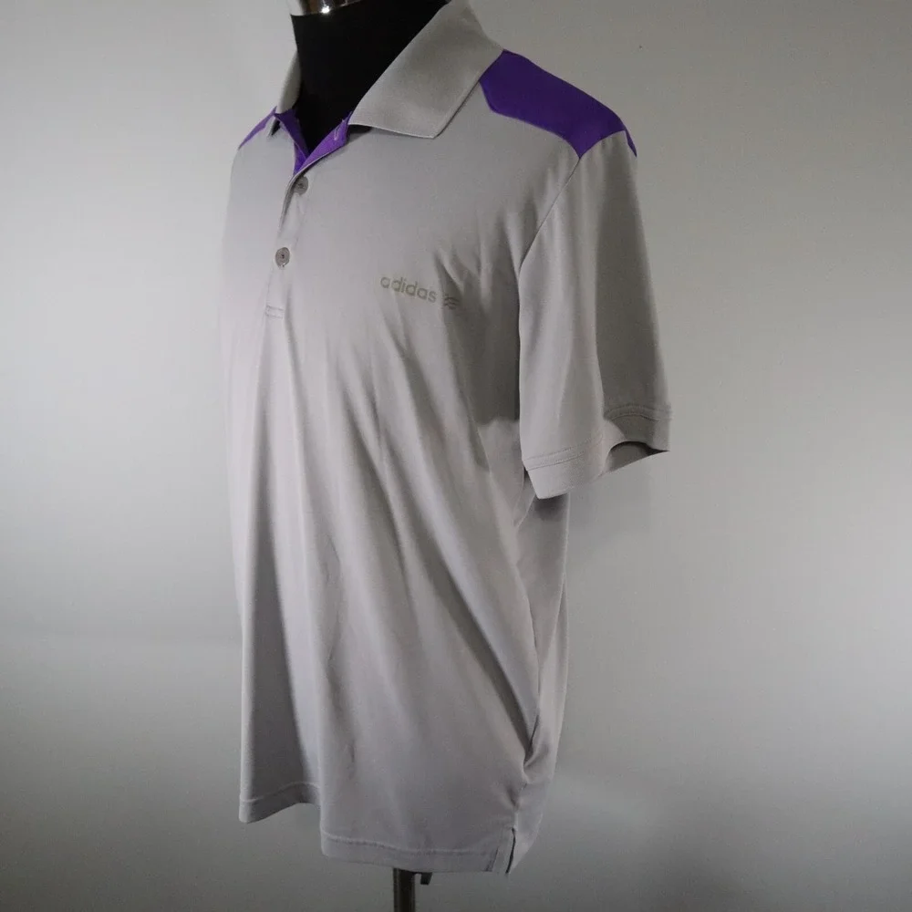 Adidas‎ Golf Polo Shirt Mens Medium Performance Gray Purple Short Sleeve